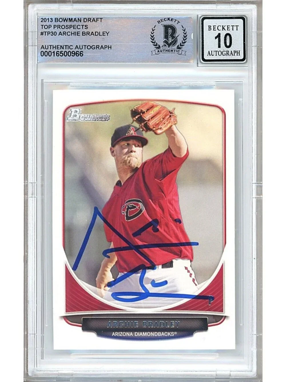 Archie Bradley Signed 2013 Bowman Draft #TP30 Rookie Card Beckett BAS Auto 10